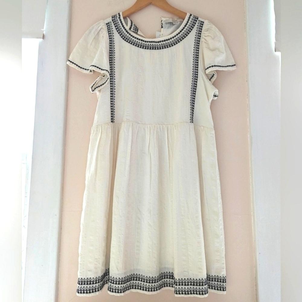 Loft cream off-white loose boho summer cotton dress small sz small NWT